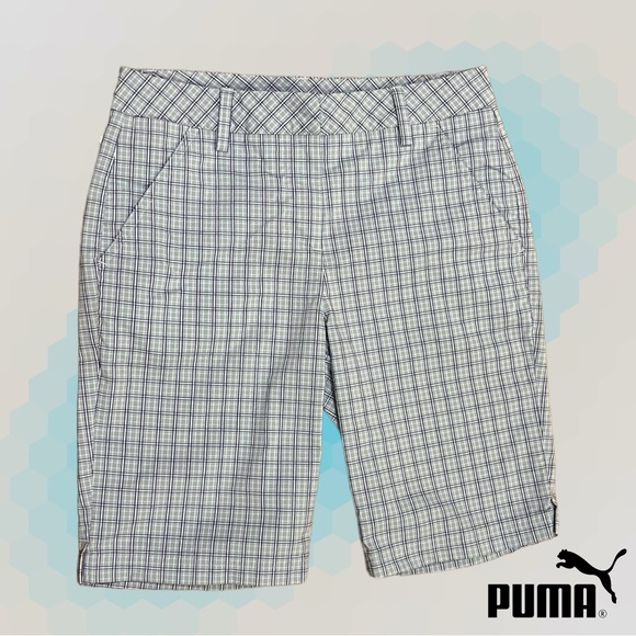 Puma Light Blue/White/Navy Plaid Bermuda Shorts - Picture 5 of 12